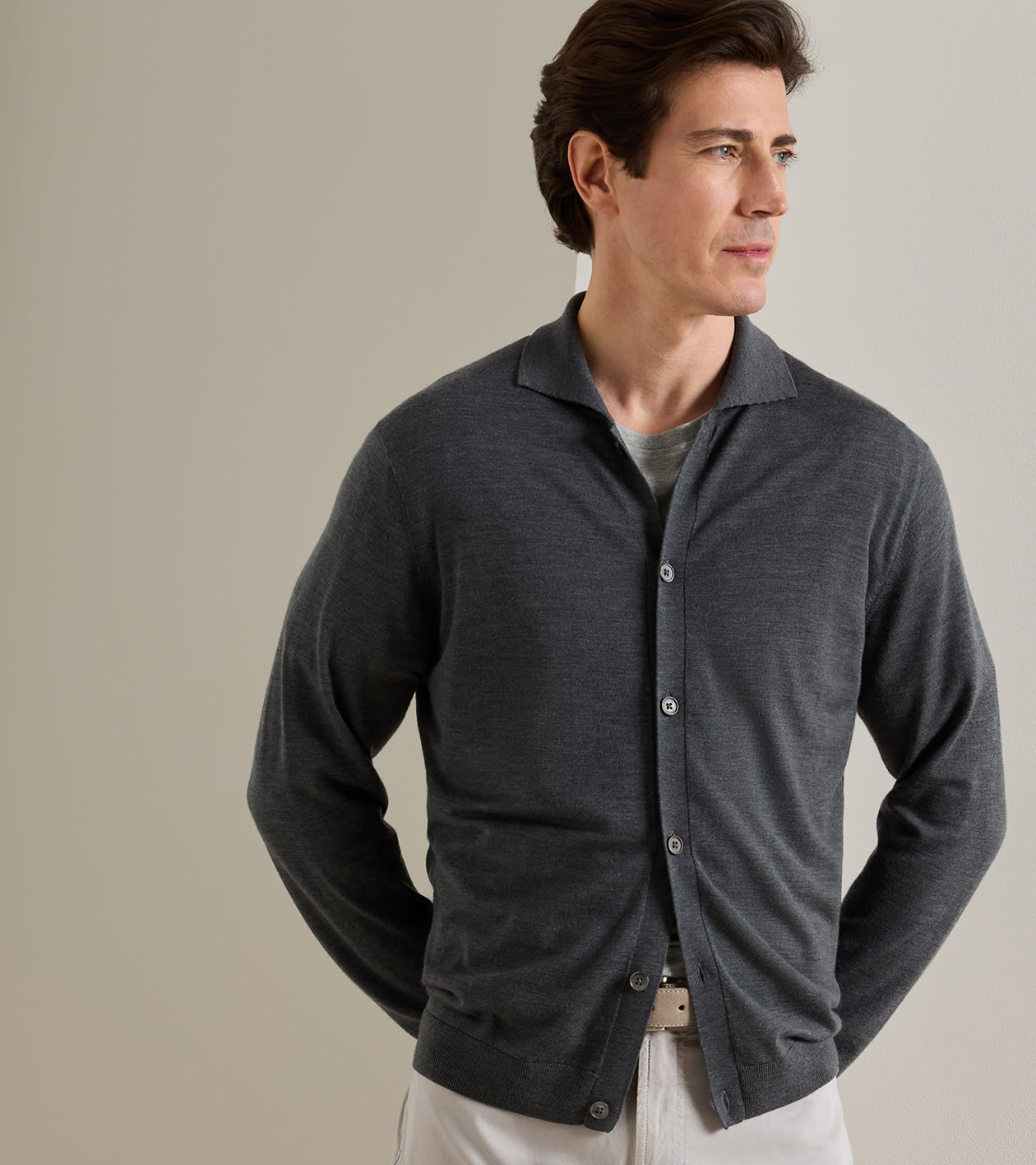 Southport Full Button Sweater in Charcoal 2 Southport Full Button Sweater in Charcoal