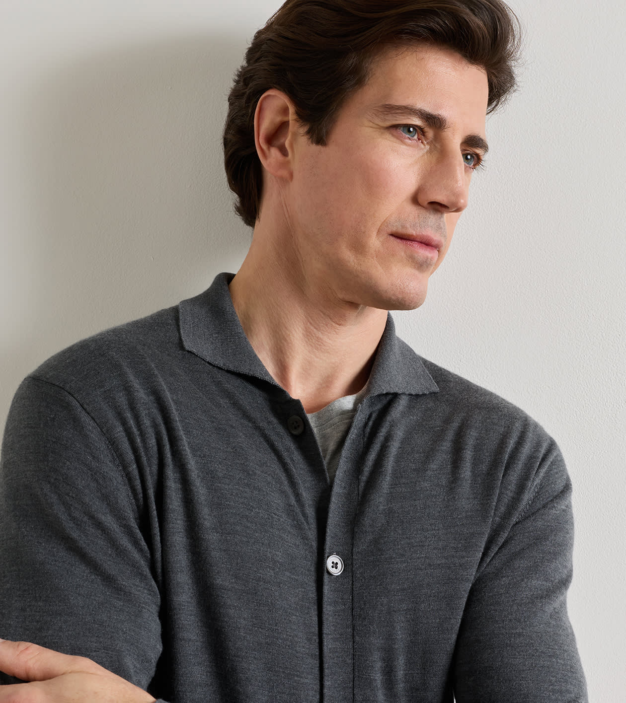 Southport Full Button Sweater in Charcoal 4 Southport Full Button Sweater in Charcoal