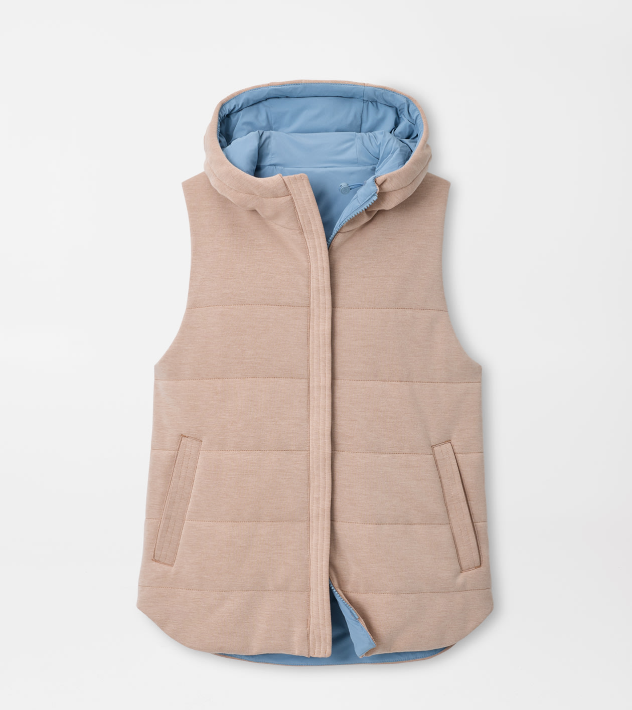 Flora Reversible Vest With Hood in CAMEL/RAINWATER 1 Flora Reversible Vest With Hood in CAMEL/RAINWATER