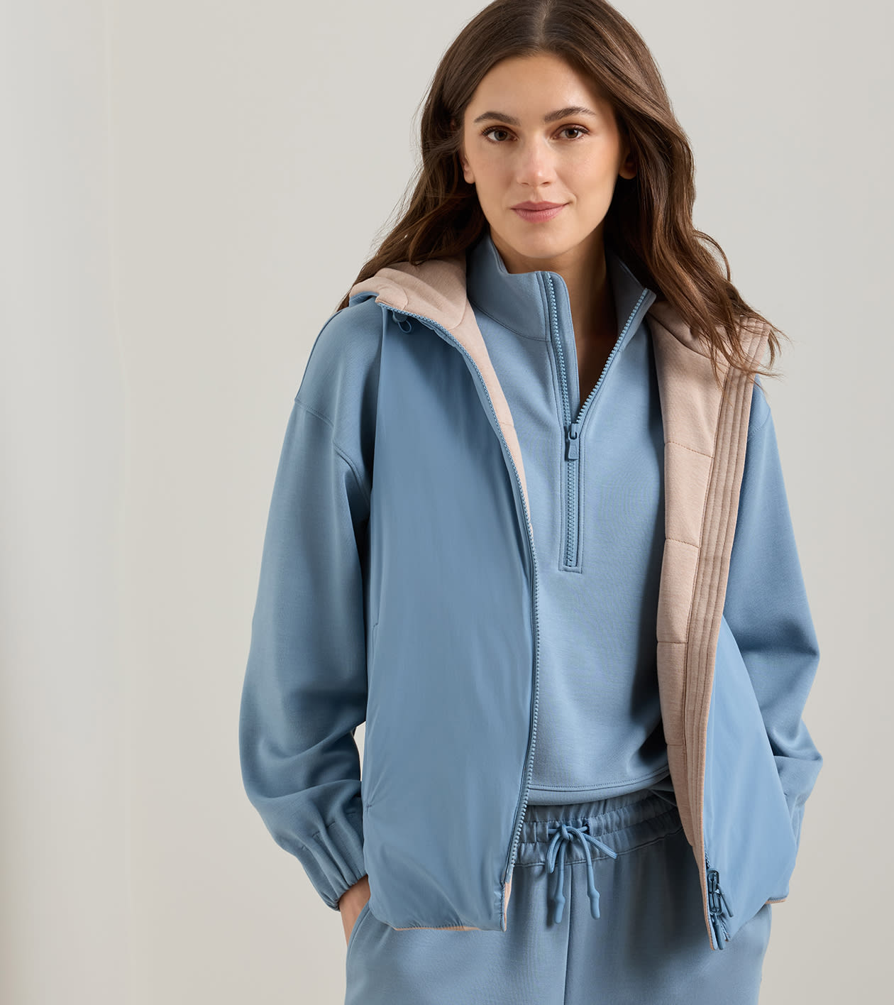 Flora Reversible Vest With Hood in CAMEL/RAINWATER 6 Flora Reversible Vest With Hood in CAMEL/RAINWATER