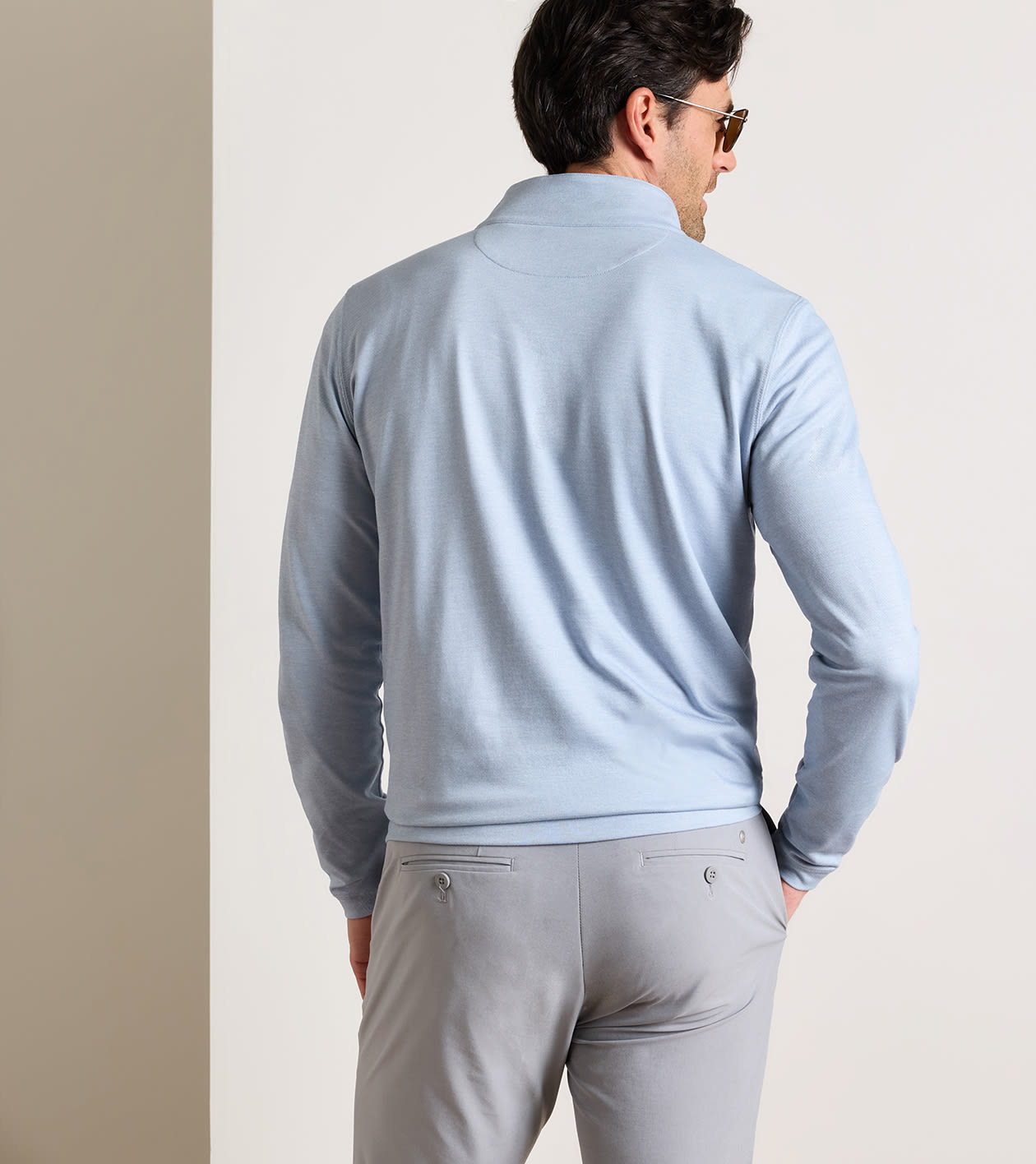 Albatross Cotton-Blend Piqué Quarter-Zip in WINDY BLUE 3 Albatross Cotton-Blend Piqué Quarter-Zip in WINDY BLUE
