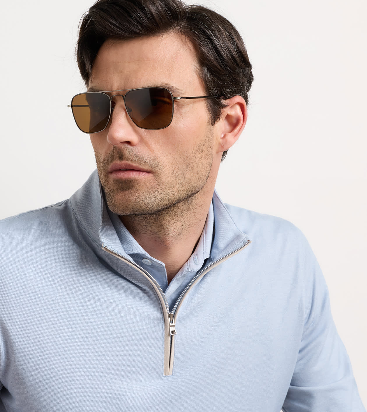 Albatross Cotton-Blend Piqué Quarter-Zip in WINDY BLUE 4 Albatross Cotton-Blend Piqué Quarter-Zip in WINDY BLUE