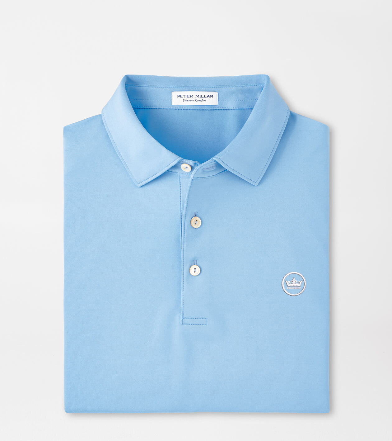 Crown Seal Logo Solid Performance Jersey Polo in Cottage Blue 1 Crown Seal Logo Solid Performance Jersey Polo in Cottage Blue