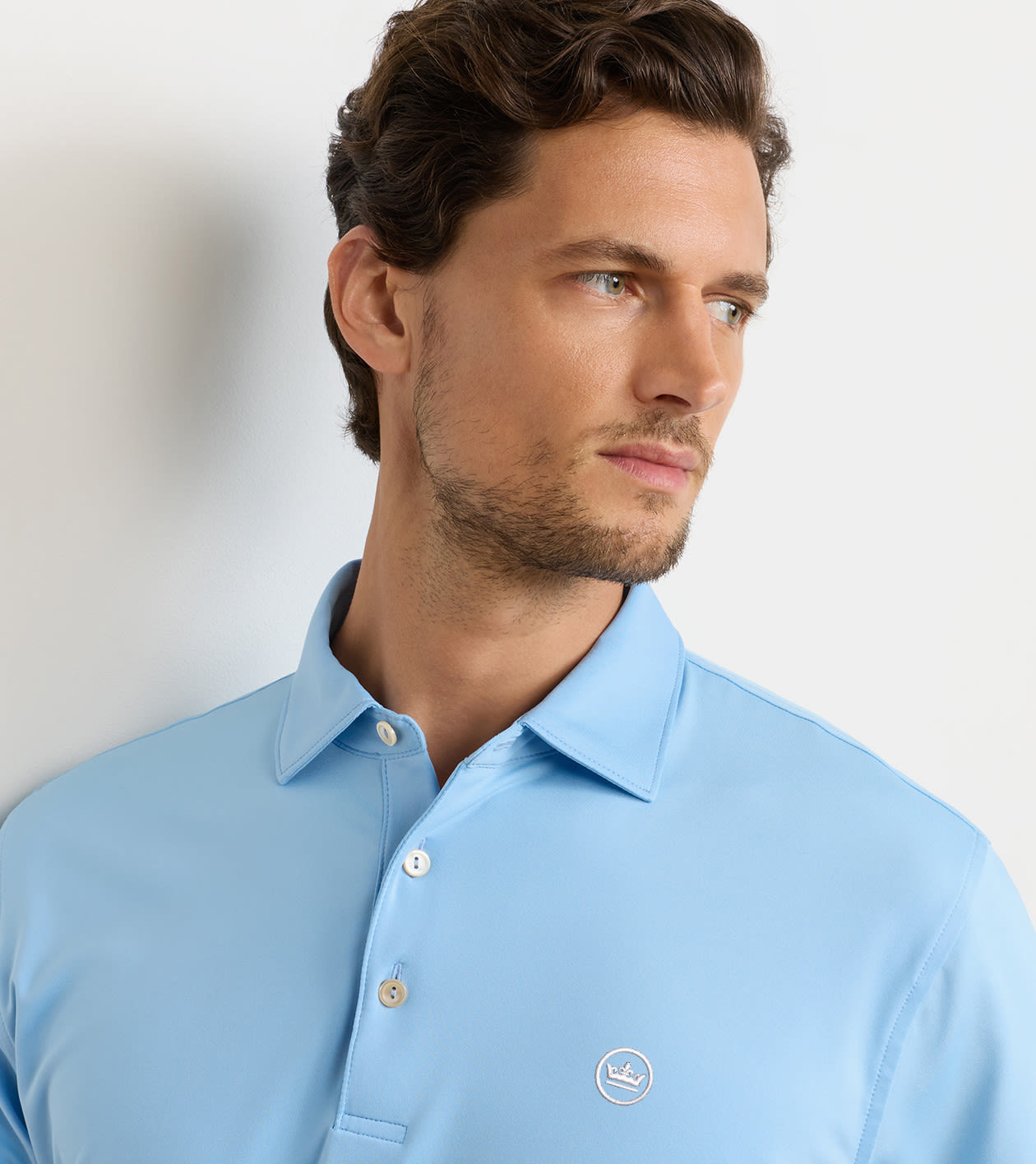 Crown Seal Logo Solid Performance Jersey Polo in Cottage Blue 2 Crown Seal Logo Solid Performance Jersey Polo in Cottage Blue