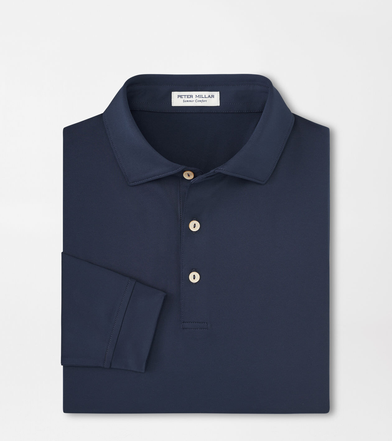 Solid Stretch Jersey Long Sleeve Polo in Navy 1 Solid Stretch Jersey Long Sleeve Polo in Navy