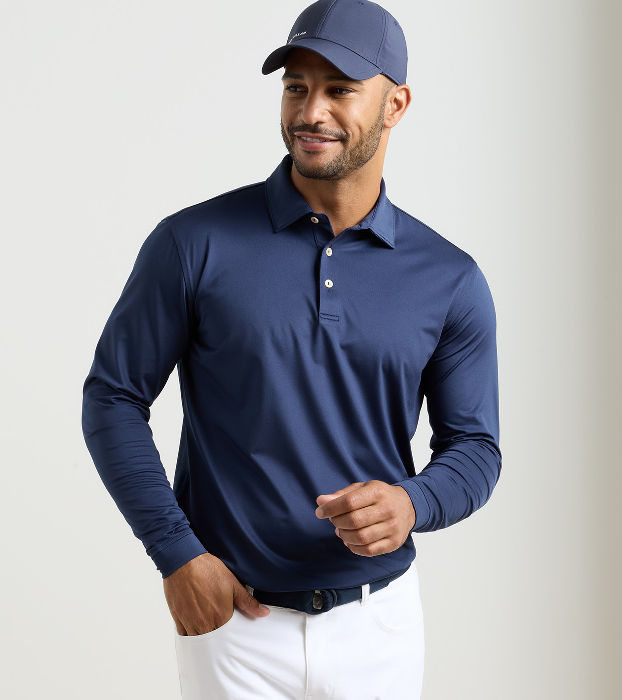 Solid Stretch Jersey Long Sleeve Polo in Navy 2 Solid Stretch Jersey Long Sleeve Polo in Navy