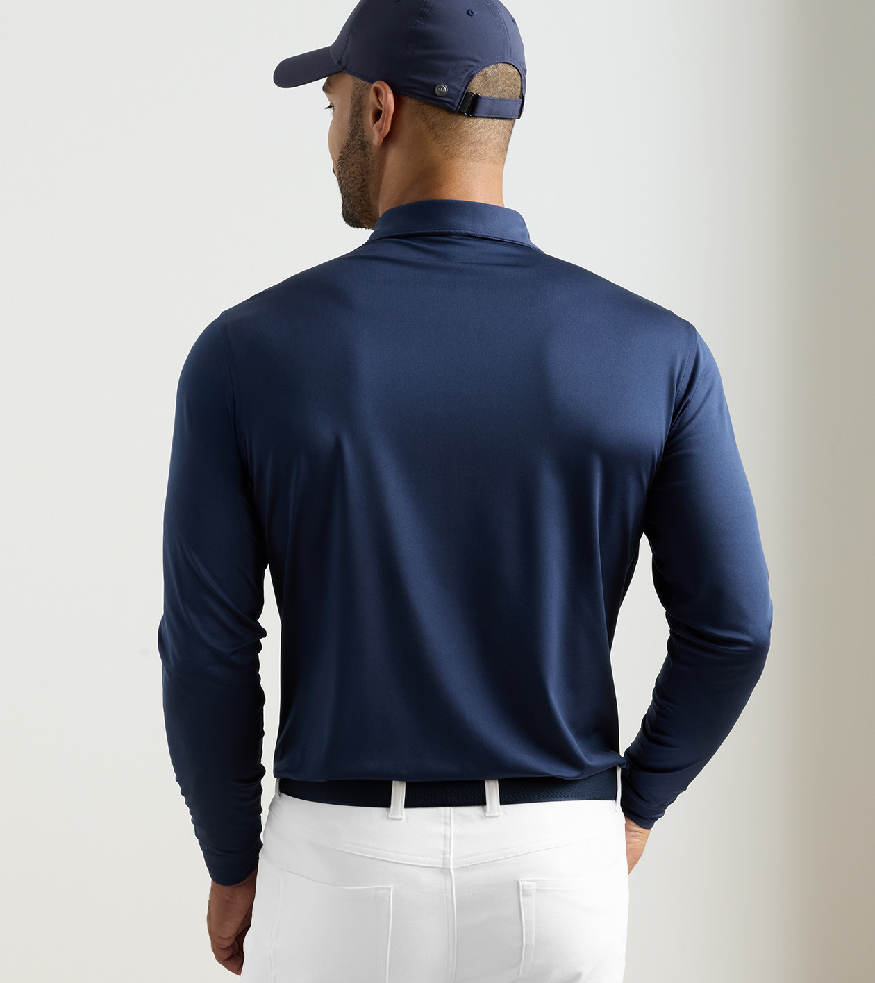 Solid Stretch Jersey Long Sleeve Polo in Navy 3 Solid Stretch Jersey Long Sleeve Polo in Navy