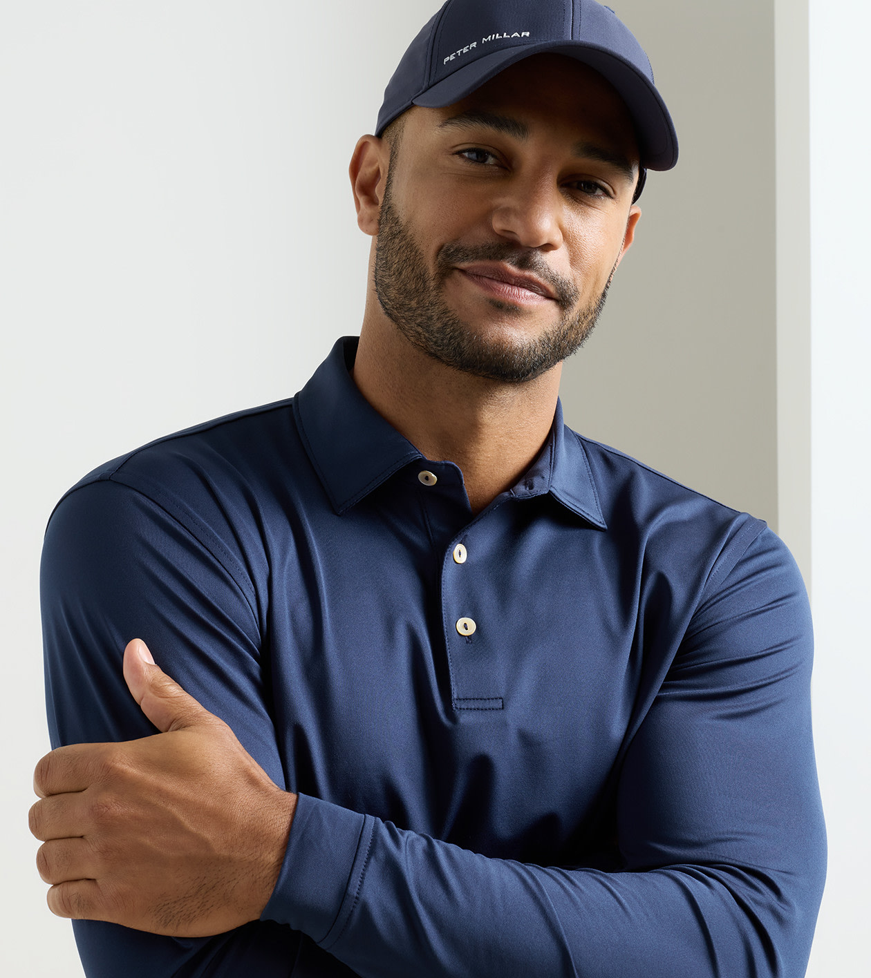 Solid Stretch Jersey Long Sleeve Polo in Navy 5 Solid Stretch Jersey Long Sleeve Polo in Navy