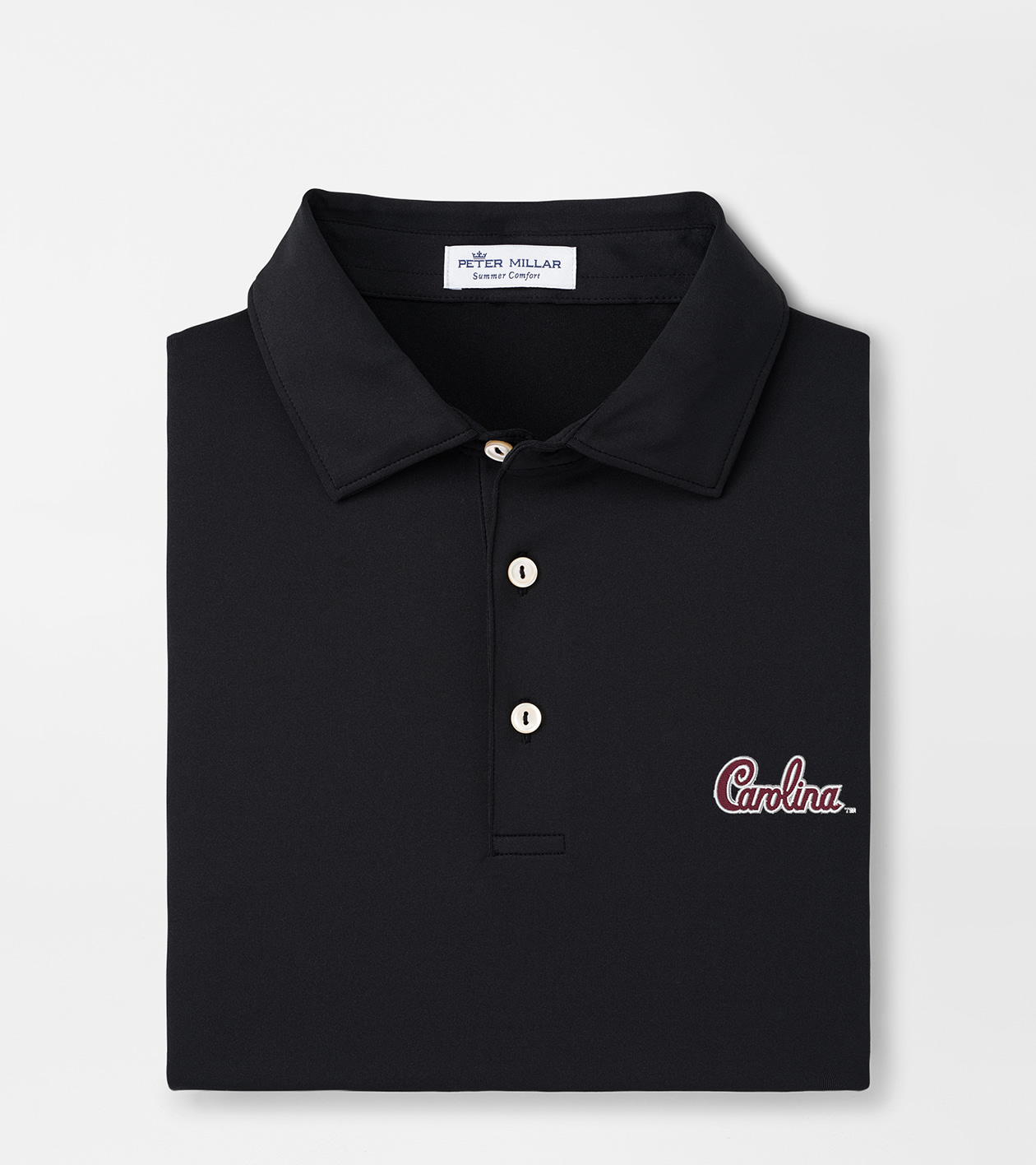 South Carolina Script Solid Performance Jersey Polo (Sean Self Collar) in Black 1 South Carolina Script Solid Performance Jersey Polo (Sean Self Collar) in Black