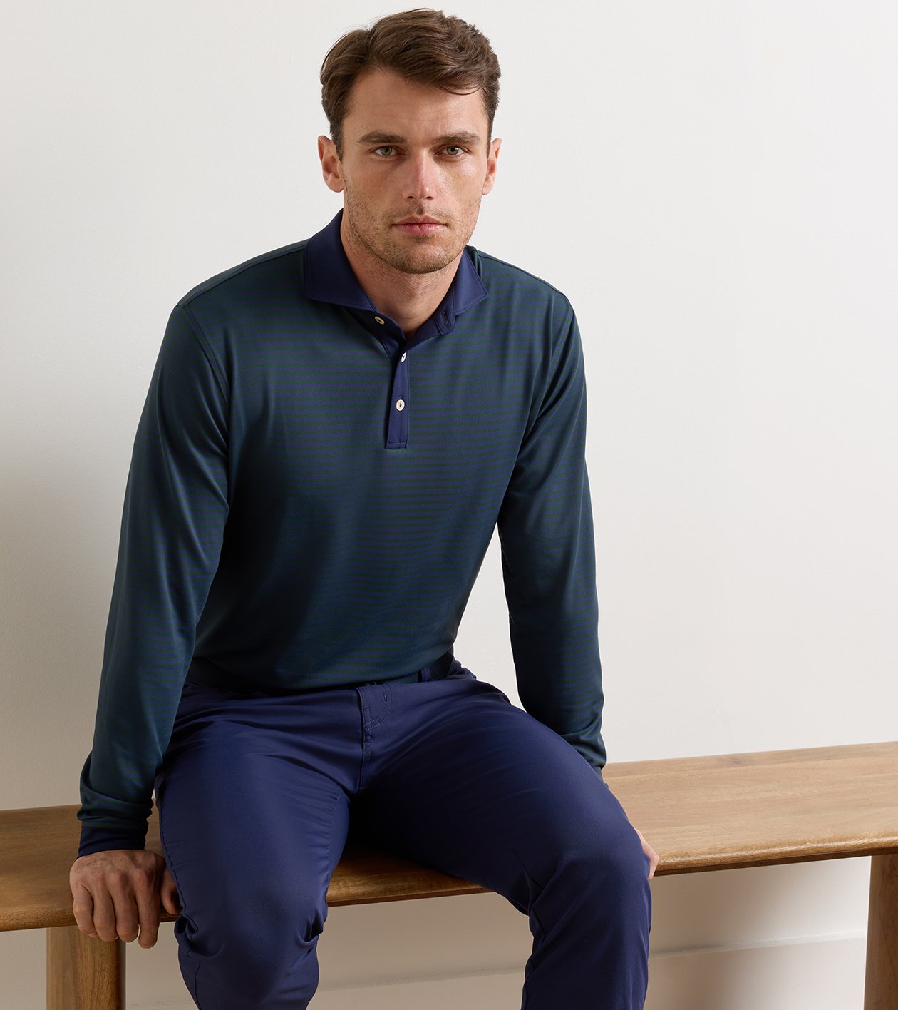 Lyons Stripe Performance Jersey Long-Sleeve Polo in Navy 2 Lyons Stripe Performance Jersey Long-Sleeve Polo in Navy