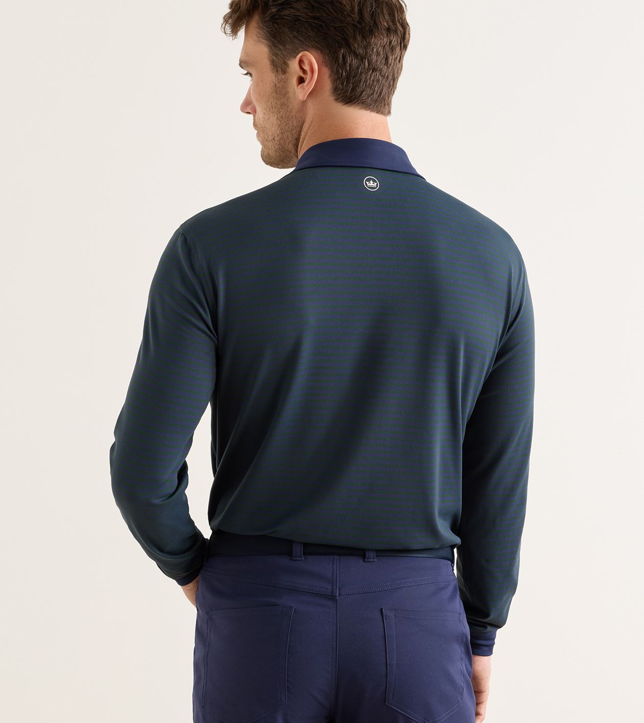 Lyons Stripe Performance Jersey Long-Sleeve Polo in Navy 3 Lyons Stripe Performance Jersey Long-Sleeve Polo in Navy
