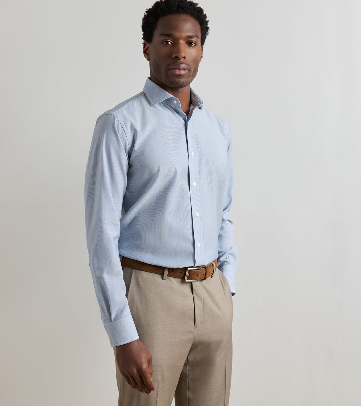 Micro Poplin Stripe Sport Shirt in Navy 2 Micro Poplin Stripe Sport Shirt in Navy