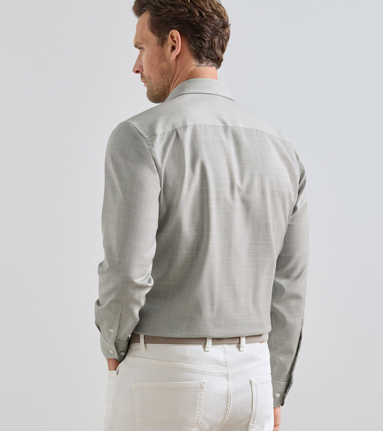 Micro Poplin Houndstooth Sport Shirt in SILVER STRAND 3 Micro Poplin Houndstooth Sport Shirt in SILVER STRAND