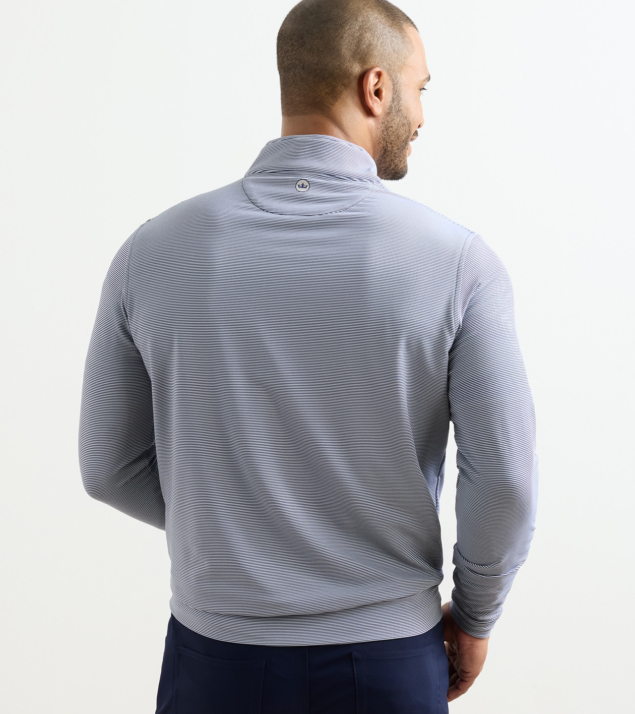 Perth Sugar Stripe Performance Quarter-Zip in Navy/White 3 Perth Sugar Stripe Performance Quarter-Zip in Navy/White