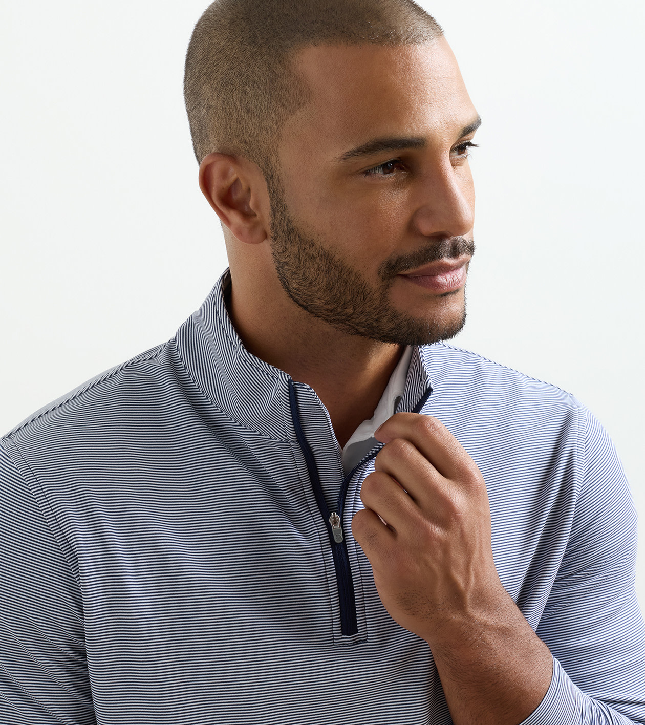 Perth Sugar Stripe Performance Quarter-Zip in Navy/White 5 Perth Sugar Stripe Performance Quarter-Zip in Navy/White