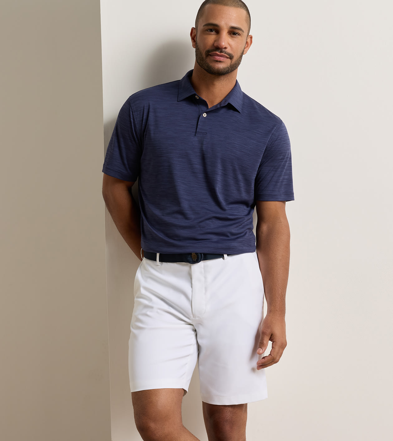 Featherweight Mélange Performance Polo in Navy 2 Featherweight Mélange Performance Polo in Navy